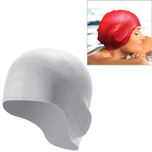 Silicone Ear Protection Waterproof Swimming Cap for Adults with Long Hair(Silver)