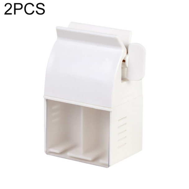 2 PCS Toothpaste Squeezer Multifunctional Toothbrush Rack Wall-Mounted Bathroom Perforation-Free Storage Rack(White)