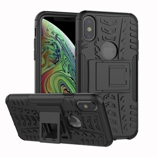 Tire Texture TPU+PC Shockproof Case for iPhone XS Max, with Holder(Black)