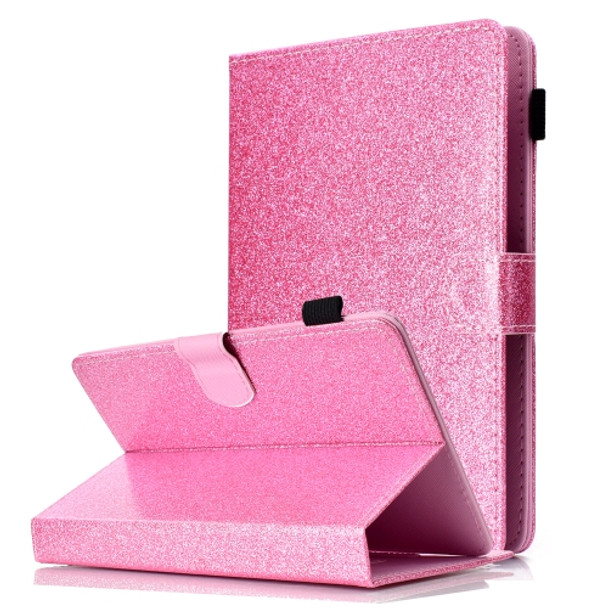 For 10 inch Tablet Varnish Glitter Powder Horizontal Flip Leather Case with Holder & Card Slot(Pink)