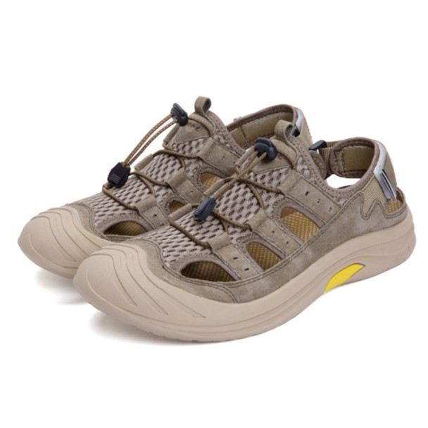 Men Beach Sandals Sports Breathable Leather Leisure Shoes, Size: 43(Khaki)