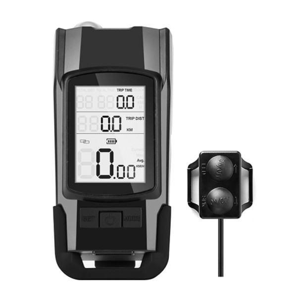 WEST BIKING 3 In 1 Wireless Bicycle Speedometer With Horn & Front Light (Black)