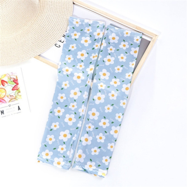 Summer Cute Driving Sunscreen Ice Silk Sleeves for Female, Size:One Size(Grey-green Big Flower)