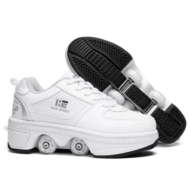 Two-Purpose Skating Shoes Deformation Shoes Double Row Rune Roller Skates Shoes, Size: 33(Low-top Without Light (White))