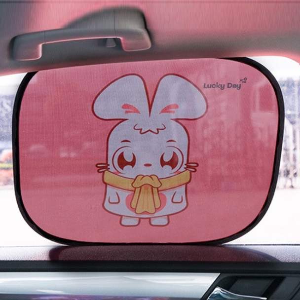 N978 2 Sets Summer Cartoon Car Electrostatic Adsorption Side Window Shade Sticker(One Pair  Bunny)