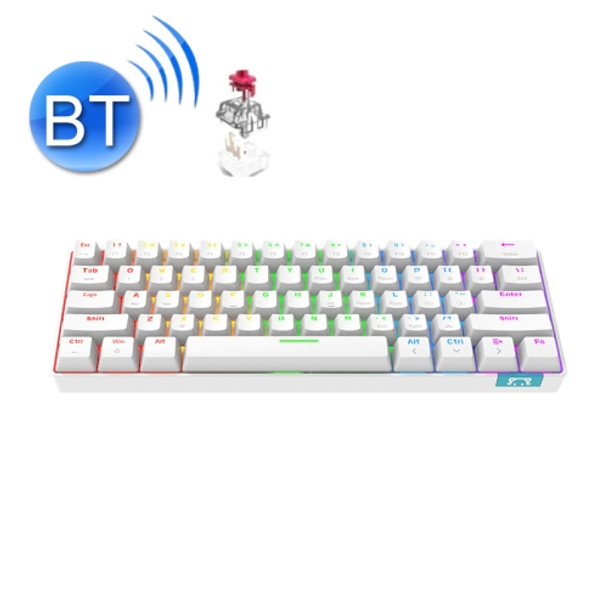 STK61 61-Keys Full-Key Non-Punch Bluetooth Wired Dual Modes Mechanical Keyboard, Cable Length: 1.6m(White Red Shaft)