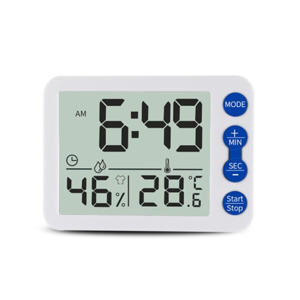 TS-9606-WL Large Screen Alarm Timer Temperature Humidity Meter(White Blue)(White Blue)