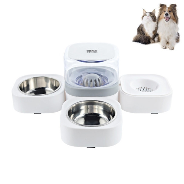 Pet Transparent Removable Washable Automatic Drinking Fountain with Stainless Steel Food Box, Specification: Double Bowls (Gray)