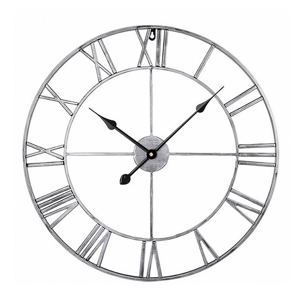 60cm Retro Living Room Iron Round Roman Numeral Mute Decorative Wall Clock (White)