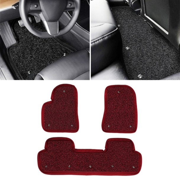 3 in 1 Car Double Anti-skid Wired Ring Foot Mat for Tesla Model 3 (Red)