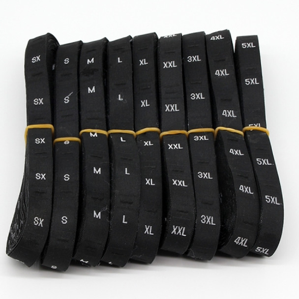 10 Roll 3.2 x 1.2cm Size Labels Polyester Cloth Clothing Label 1 Roll (about 380 PCs), Size:XXXXXL / 5XL(Black)