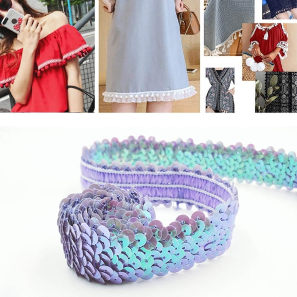 LP000330 Three-row Elastic Connection Sequins Lace Belt DIY Clothing Accessories, Length: 45.72m, Width: 3cm(Light Purple)