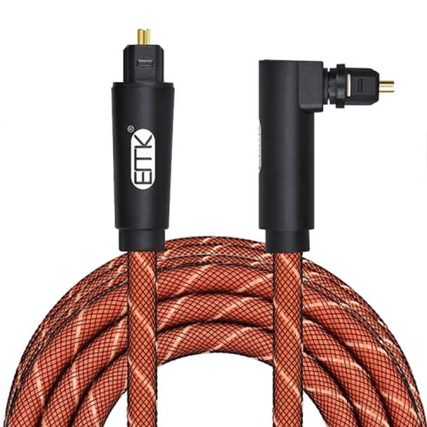 EMK 90 Degree Swivel Adjustable Right Angled 360 Degrees Rotatable Pulg Nylon Woven Mesh Optical Audio Cable, Cable Length:2m(Orange)