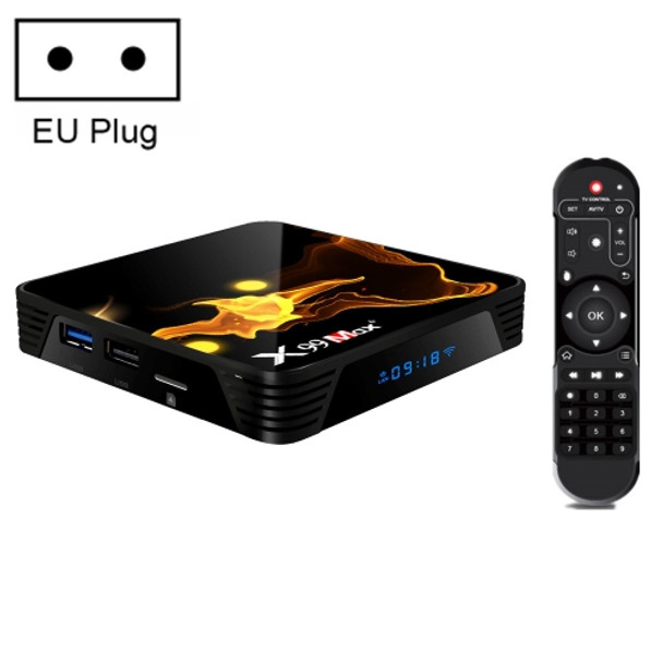 X99 Max+ 8K Smart TV Box, Android 9.0, Amlogic S905X3 Quad-Core Cortex-A55,4GB+32GB, Support LAN, HDMI, 2.4G/5G WiFi, USBx2,TF Card, EU Plug