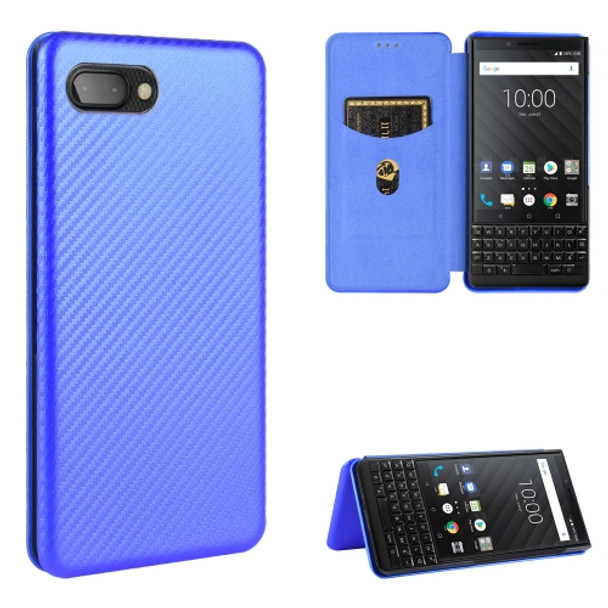 For BlackBerry KEY2 Carbon Fiber Texture Magnetic Horizontal Flip TPU + PC + PU Leather Case with Card Slot(Blue)