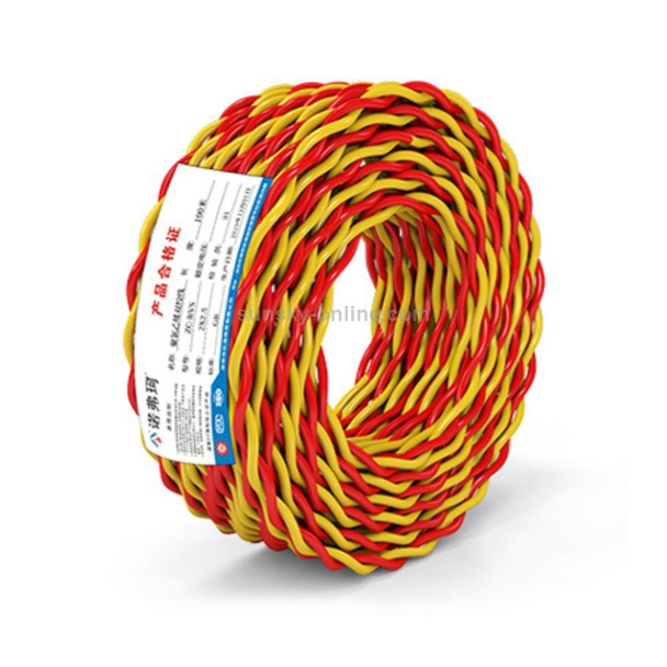 NUOFUKE 100m 2 Core 1.5 Square RVS Pure Oxygen-free Copper Core Twisted-pair Household Electrical Cable(Red and Yellow)