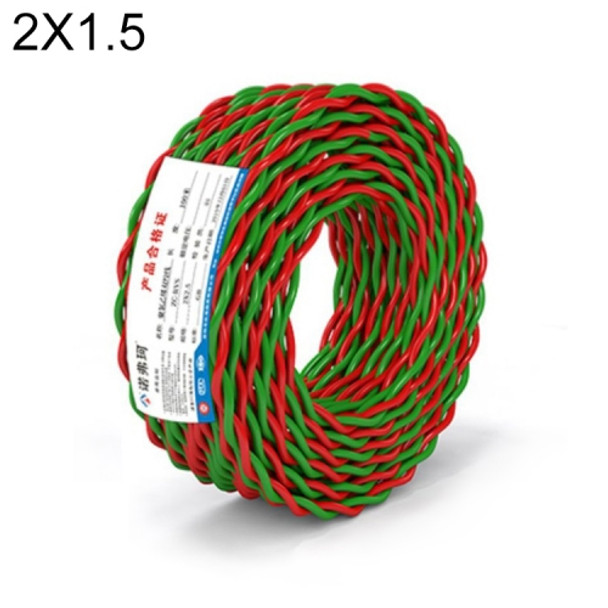 NUOFUKE 100m 2 Core 1.5 Square RVS Pure Oxygen-free Copper Core Twisted-pair Household Electrical Cable(Red and Green)