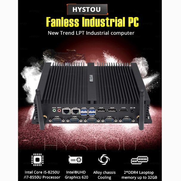 HYSTOU H4-I5-8250U Fanless Mini Industry PC Intel Core i5-8250U Processor Quad Core up to 1.6GHz, RAM: 16G, ROM: 256G, Support Win 7 / 8 / 10 / Linux(Black)