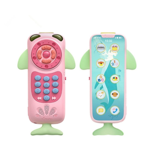 Baby Multi-function Remote Control Puzzle Early Education Music Touch Screen Simulation Phone Toy(Pink)
