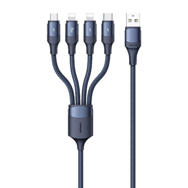 USAMS US-SJ516 U73 Type-C / USB-C + Micro USB + Dual 8 Pin Multi-function Aluminum Alloy Charging Data Cable, Length: 1.2m (Blue)