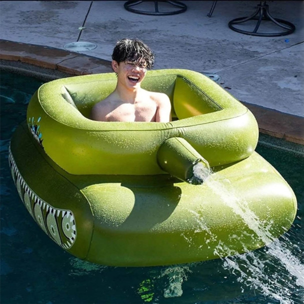 PVC Inflatable Tank Water Jet Swimming Ring Outdoor Water Jet Swimming Ring Toy(Army Green)