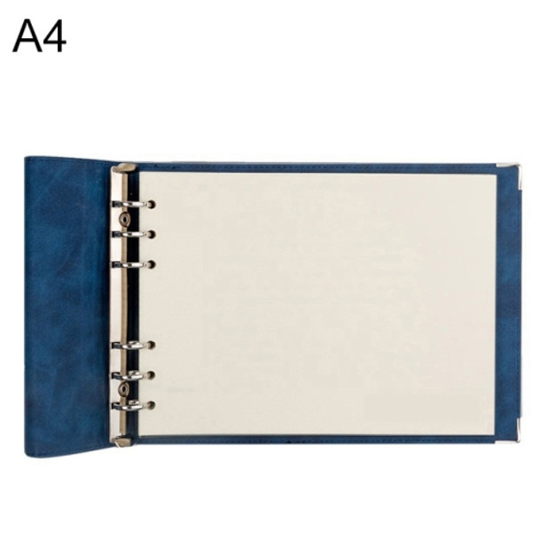 A4 Faux Leather Loose-leaf Grid Notebook, Style:Blank Inner Core(Blue)