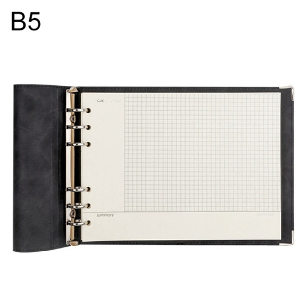 B5 Faux Leather Loose-leaf Grid Notebook, Style:Cornell Checkered Core(Black)