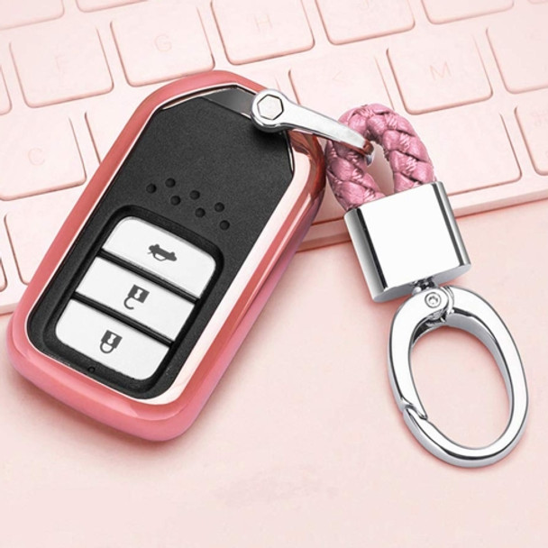 Electroplating TPU Single-shell Car Key Case with Key Ring for HONDA CIVIC / ACCORD / VEZEL / AVANCIER / CITY / FIT / JADE / CRIDER / GREIZ / ELYSION / ODYSSEY / XR-V / Spirior / CR-V(Pink)