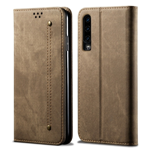 For Huawei P30 Denim Texture Casual Style Horizontal Flip Leather Case with Holder & Card Slots & Wallet(Khaki)