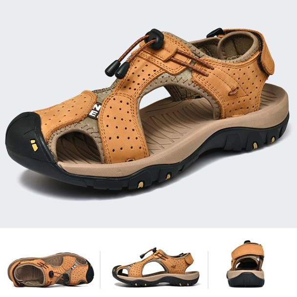 Summer Large Size Men Beach Shoes Leather Breathable Wading Casual Sandals, Size: 41(Gold)