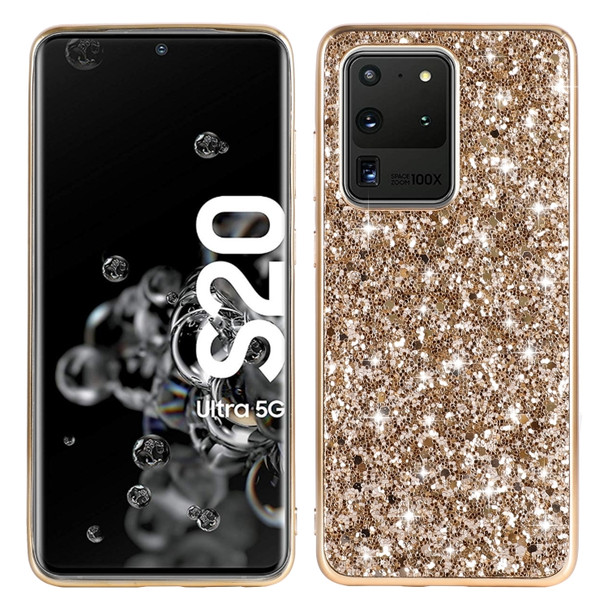 For Galaxy S20 Ultra Plating Glittery Powder Shockproof TPU Protective Case(Gold)
