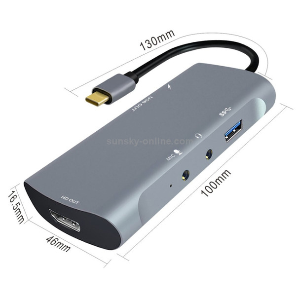 Z41 6 in 1 USB-C / Type-C to PD USB-C / Type-C + HD HDMI + USB 3.0 + 3.5mm AUX + USB + Microphone Interface Multifunctional Docking Station Video Capture Card (Grey)