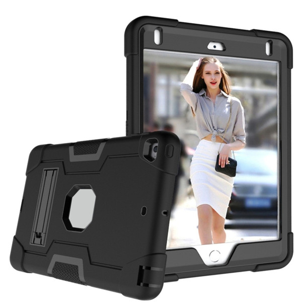 For iPad mini 3/2/1 Silicone + PC Protective Case with Stand(Black + Grey)