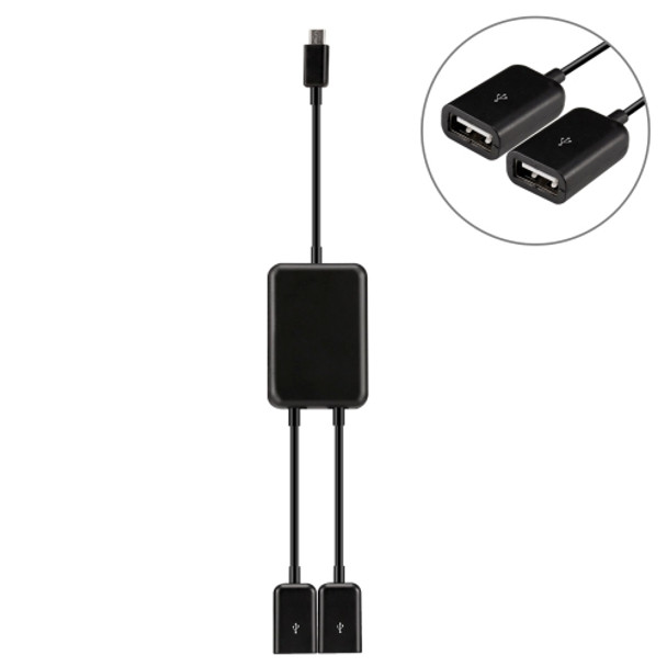 20cm Dual Ports Micro USB OTG Cable, For Galaxy S6 & S6 edge / S5 / S4, Note 4, Tablets(Black)