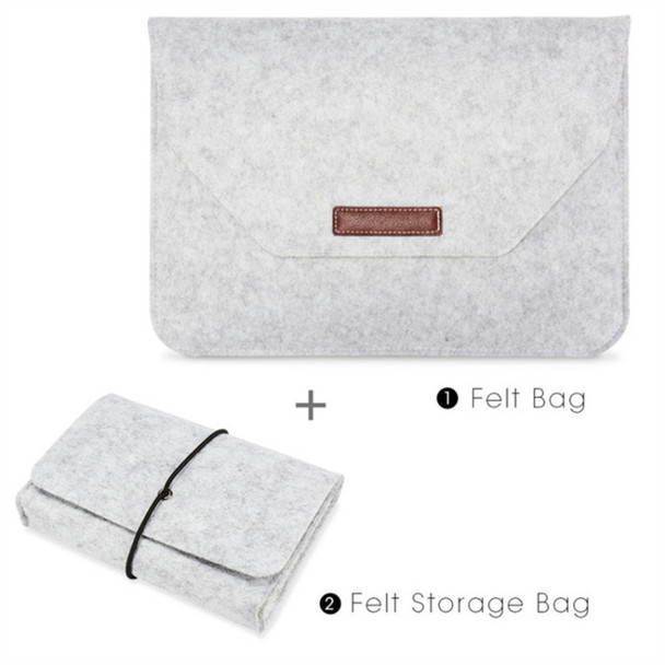 Portable Air Permeable Felt Sleeve Bag for MacBook Laptop, with Power Storage Bag, Size:15 inch(Grey)