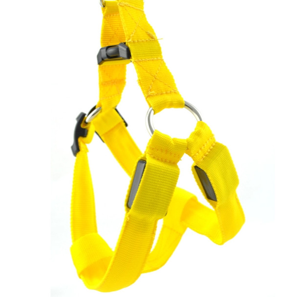 Double Sided LED Light Pet Harness Nylon Cat Dog Chest Strap Leash, Size:S(Yellow)