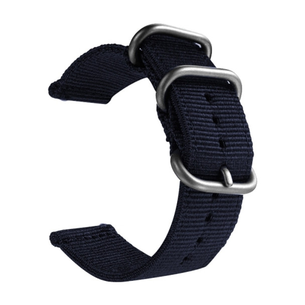 Washable Nylon Canvas Watchband, Band Width:20mm(Dark Blue with Silver Ring Buckle)