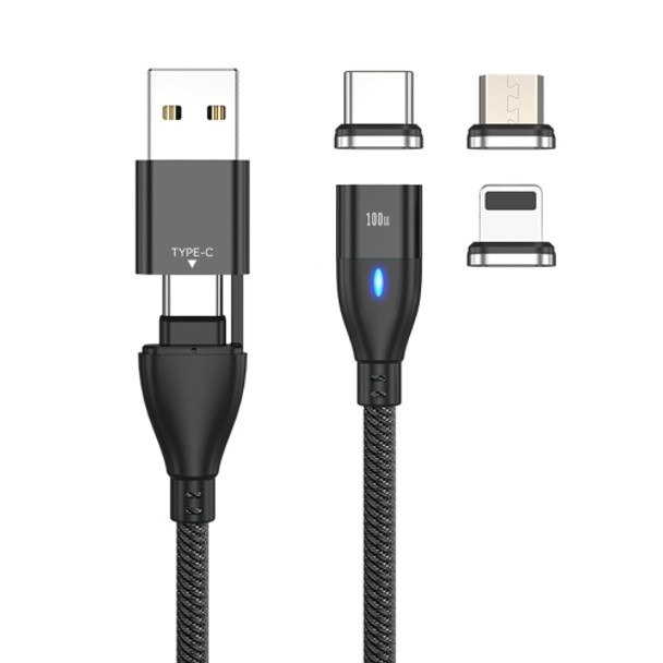 FLOVEME YXF221434 PD 100W 6 in 1 USB / USB-C / Type-C to 8 Pin + Micro USB + USB-C / Type-C Magnetic Braided Fast Charging Data Cable with Light, Length: 1m (Black)