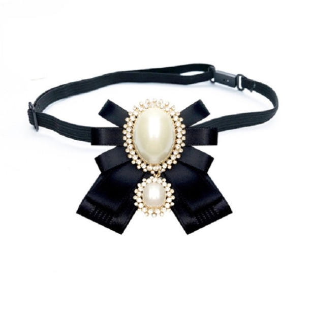 Women Pearl Bow-knot Bow Tie Cloth Brooch Clothing Accessories, Style:Tie Belt Version(Black)