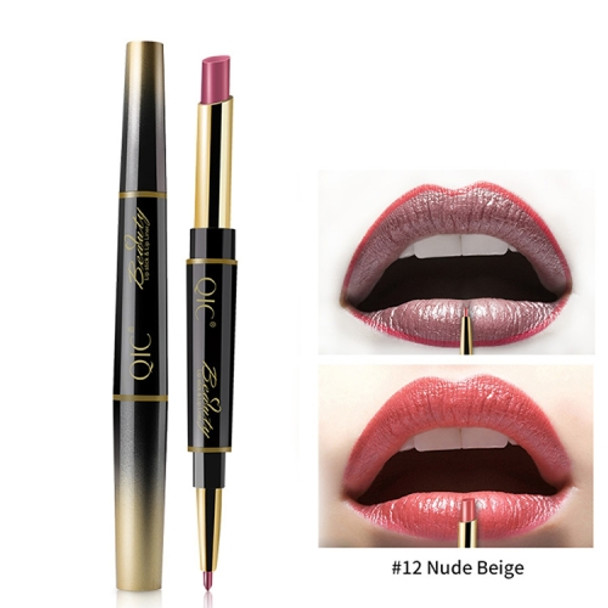 QIC Q909 2 in 1 Lipstick + Lipliner Makeup Long Lasting Cosmetics Lip Rouge(12-Beige)