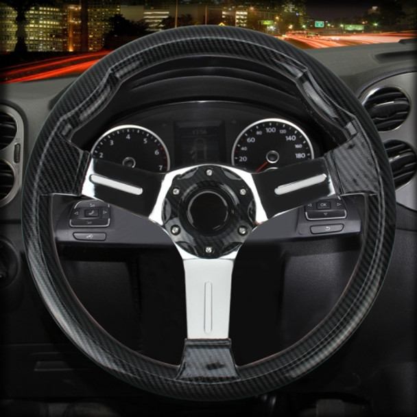 Car Modified 33.5cm Metal + ABS Racing Sport Horn Button Steering Wheel(Black White)