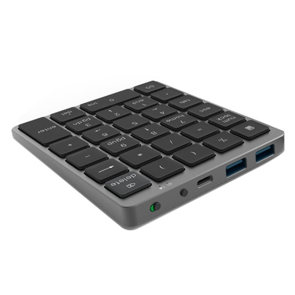 N970 Pro Dual Modes Aluminum Alloy Rechargeable Wireless Bluetooth Numeric Keyboard with USB HUB (Grey)