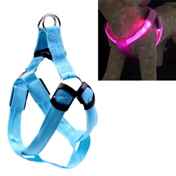 Double Sided LED Light Pet Harness Nylon Cat Dog Chest Strap Leash, Size:XL(Blue)