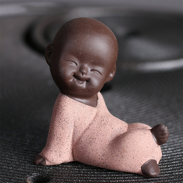 Colored Sand Ceramic Kungfu Little Monk Decorative Ornaments Creative Home Desktop Tea Pet Teaware Crafts (Pink)