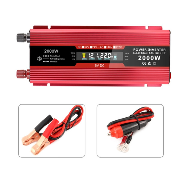 Carmaer Universal 24V to 220V 2000W Car LCD Display Inverter Household Power Converter