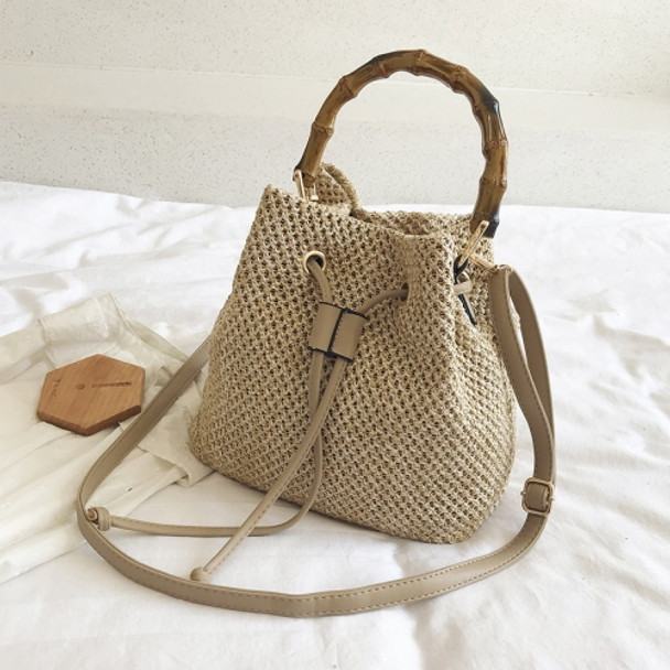 88991 Straw Handbag Shoulder Messenger Bag Bamboo Bucket Bag(Khaki)