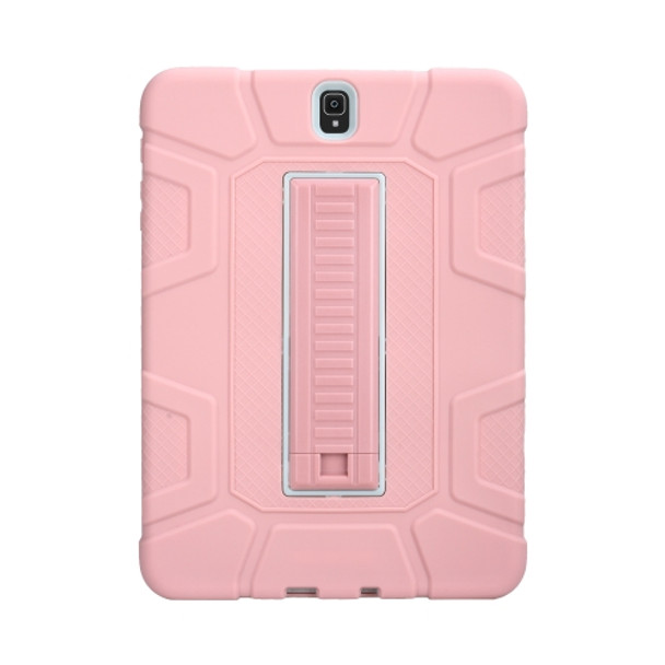 For Samsung Galaxy Tab S3 9.7 T820 C5 Four Corners Shockproof Silicone + PC Protective Case with Holder(Rose Gold + Grey)