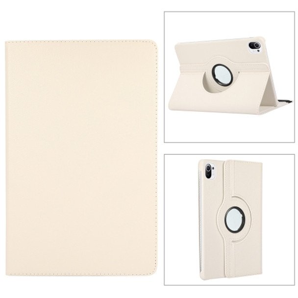 For Xiaomi Pad 5 Pro 360 Degree Rotation Litchi Texture Flip Leather Case with Holder(White)