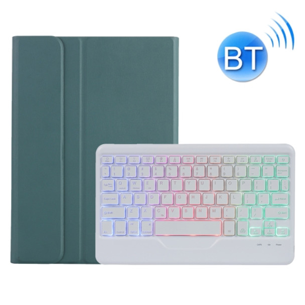 A0N5BS Ultra-thin Tri-color Backlight Detachable Lambskin Texture TPU Bluetooth Keyboard Leather Case with Holder For Xiaomi Pad 5 / 5 Pro(Dark Green)