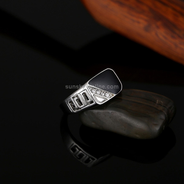 Male Fashion Classic Rhinestone Enamel Rings, Ring Size:10(Platinum)